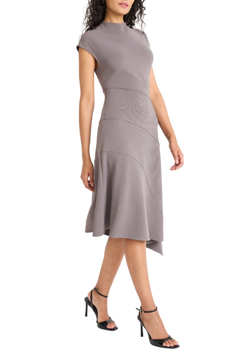Mock Neck Cap Sleeve Asymmetric Hem A-Line Dress, Alternate, color, VOLCANIC GLASS