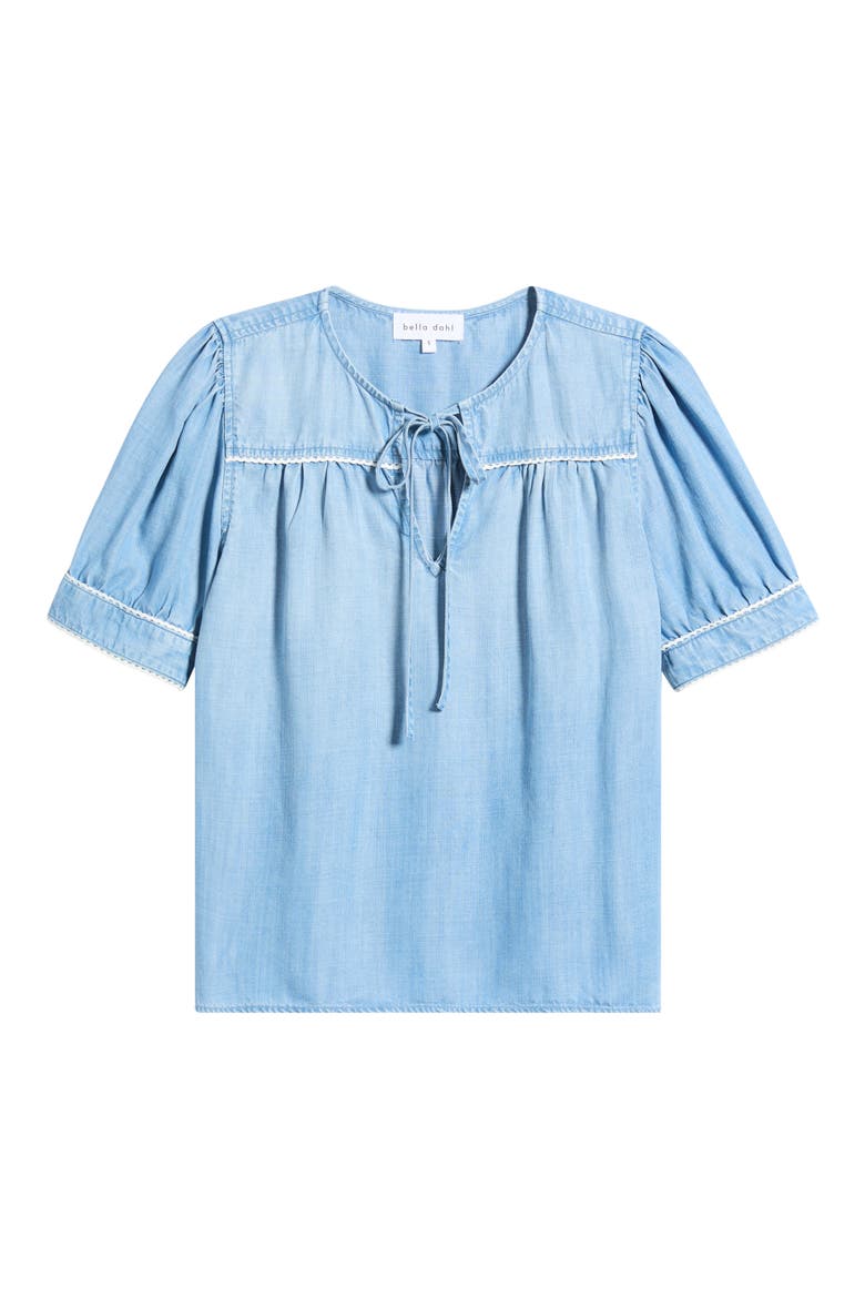 Scallop Trim Tie Front Chambray Top, Main, color, OMBRE MIST WASH
