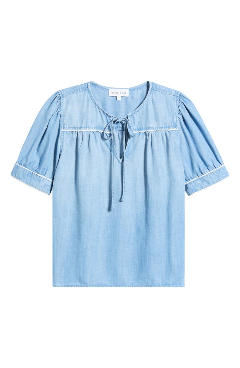 Bella Dahl Scallop Trim Tie Front Chambray Top, Main, color, Ombre Mist Wash