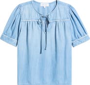Bella Dahl Scallop Trim Tie Front Chambray Top