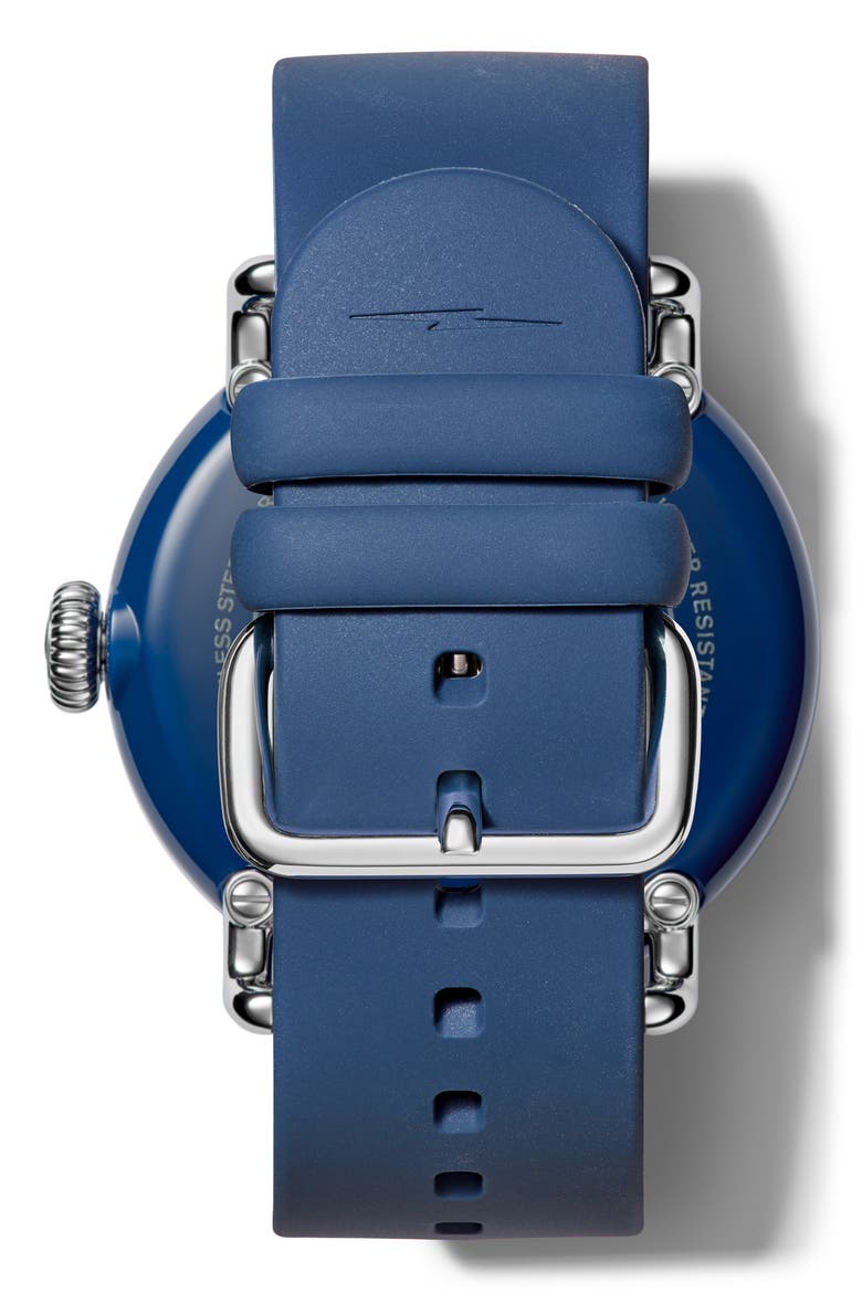 Detrola The Wolverine Silicone Strap Watch, 43mm, Alternate, color, MIDNIGHT BLUE/ MAIZE/ SILVER