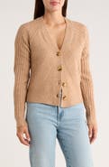 Bobeau V-Neck Button Front Crop Cardigan