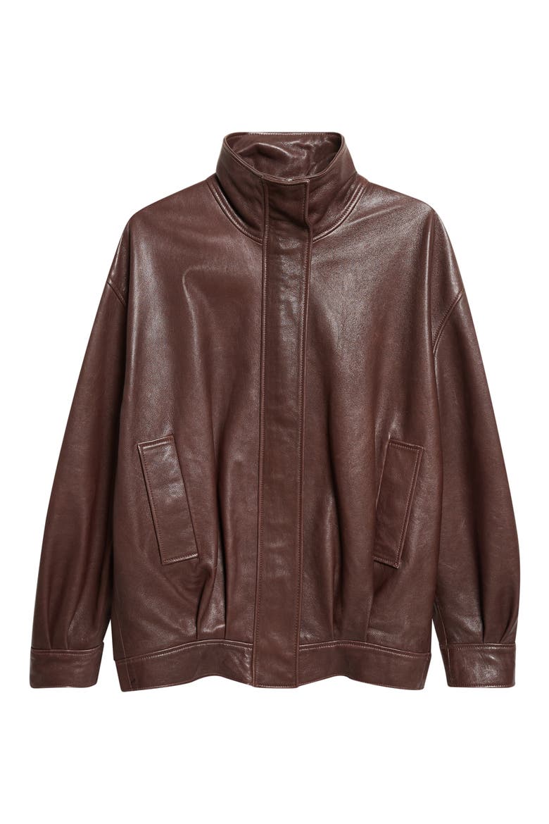 Paula Leather Bomber Jacket, Alternate, color, COFFEE BEAN