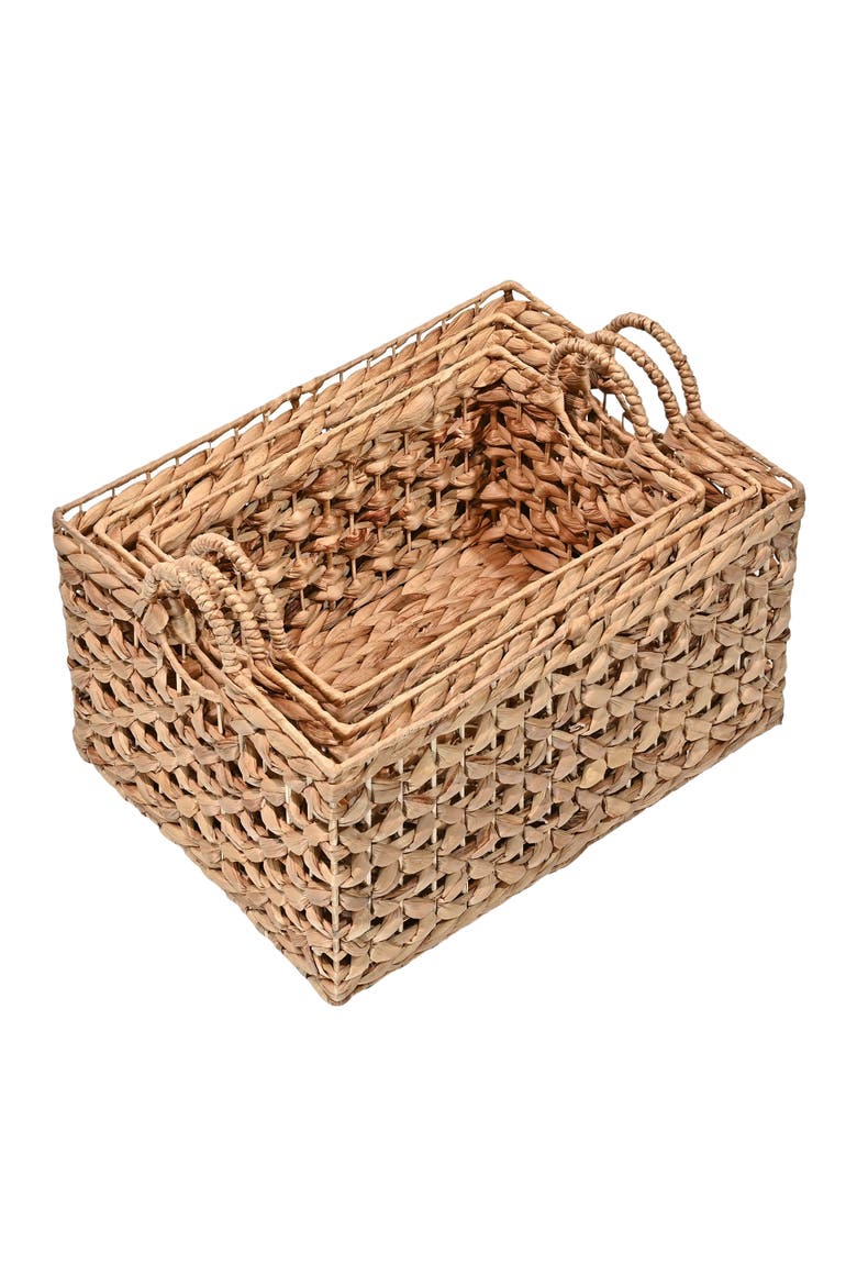 Quinn Bohemian Cottage Woven Hyacinth Rectangular Storage Baskets with Handles,, Alternate, color, Natural