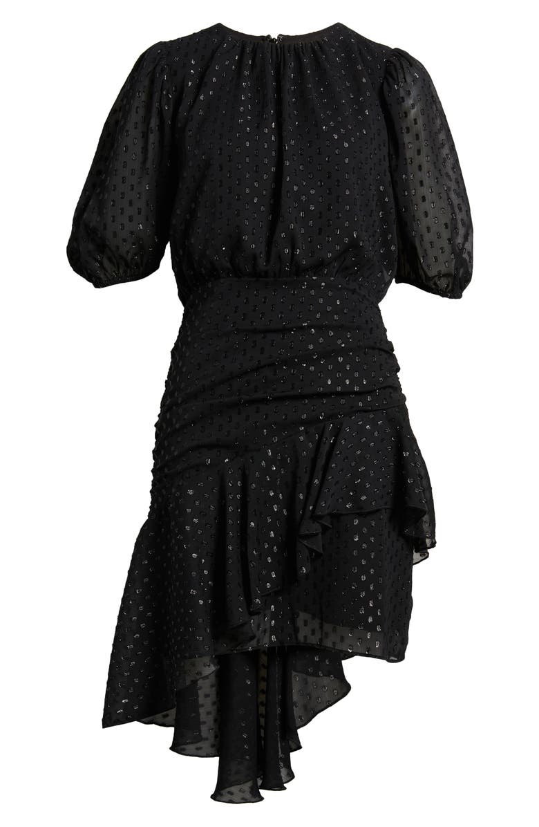 Chelsea28 Metallic Clip Dot Asymmetric Dress, Alternate, color, Black