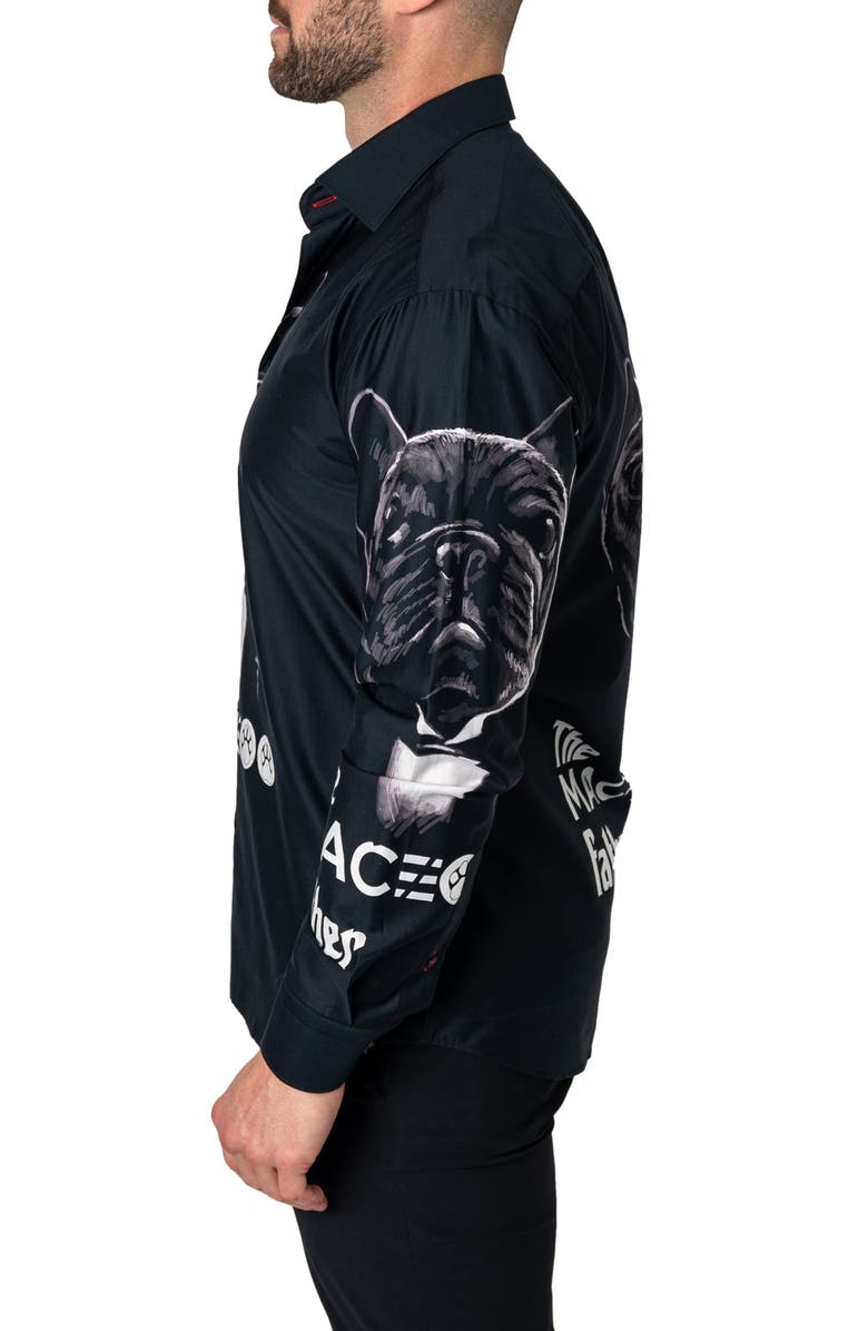 Maceoo Fibonacci Dogfather Cotton Button-Up Shirt, Alternate, color, Black