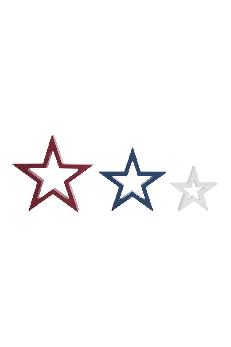 MDF Stars Decor Set of 3 Red and Blue and White for Spring Home Decor, Main, color, Multicolored