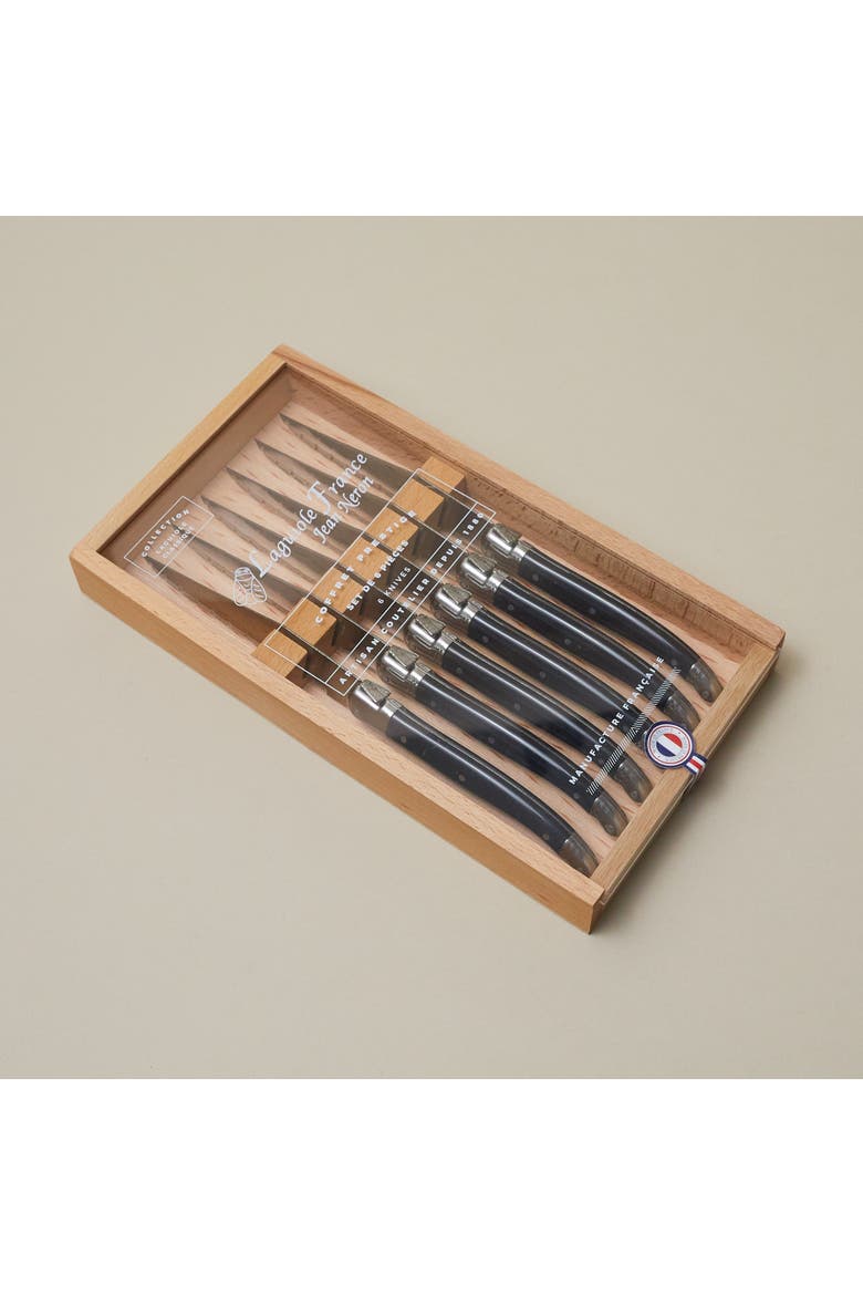 6 Piece Steak Knife Set in Wood Box with Acrylic Lid, Alternate, color, Black