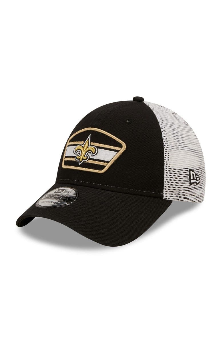 New Era Men's New Era Black/White New Orleans Saints Logo Patch Trucker 9FORTY Snapback Hat, Main, color, Black