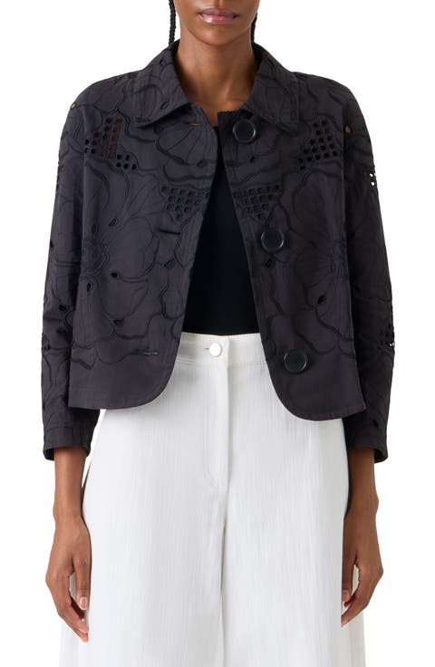 Flower Eyelet Cotton Poplin Crop Jacket