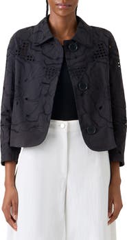 Akris punto Flower Eyelet Cotton Poplin Crop Jacket
