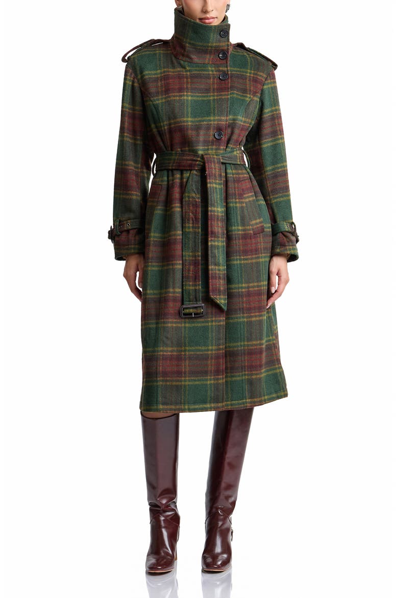 Plaid Funnel Neck Slouchy Trench Coat, Alternate, color, FOLIAGE PLAID
