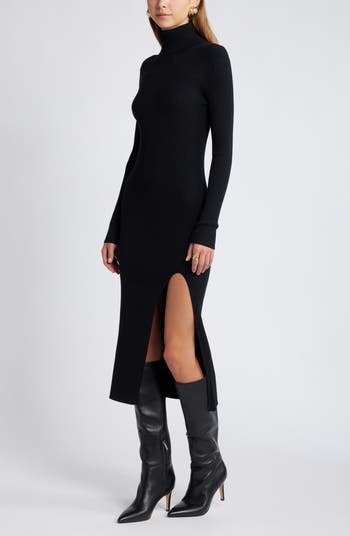 Rib Long Sleeve Turtleneck Sweater Dress