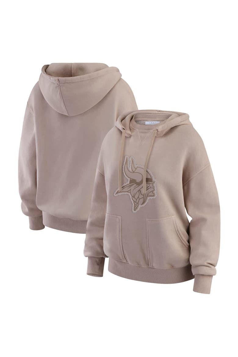 Women's WEAR by Erin Andrews  Tan Minnesota Vikings Washed Pullover Crewdie, Main, color, Tan