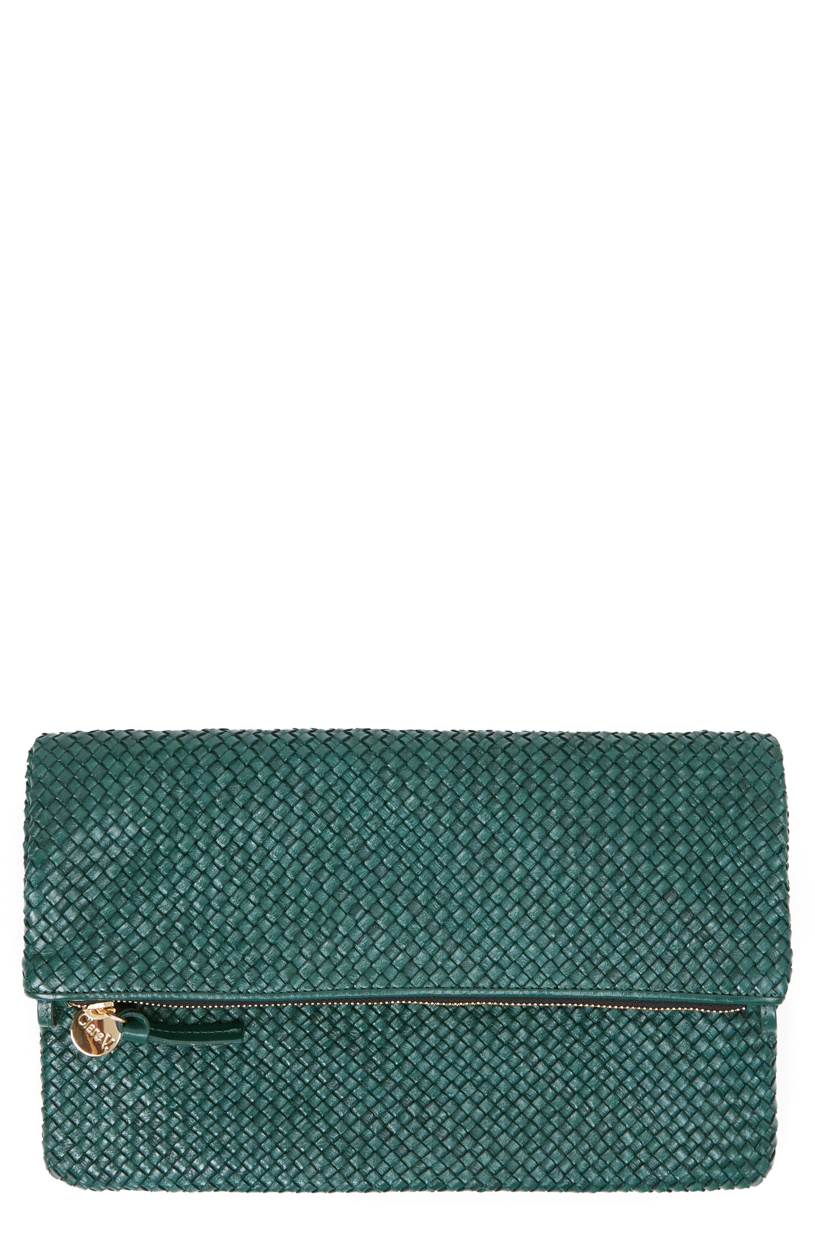 Clare V. Foldover Leather Clutch, Main, color, 