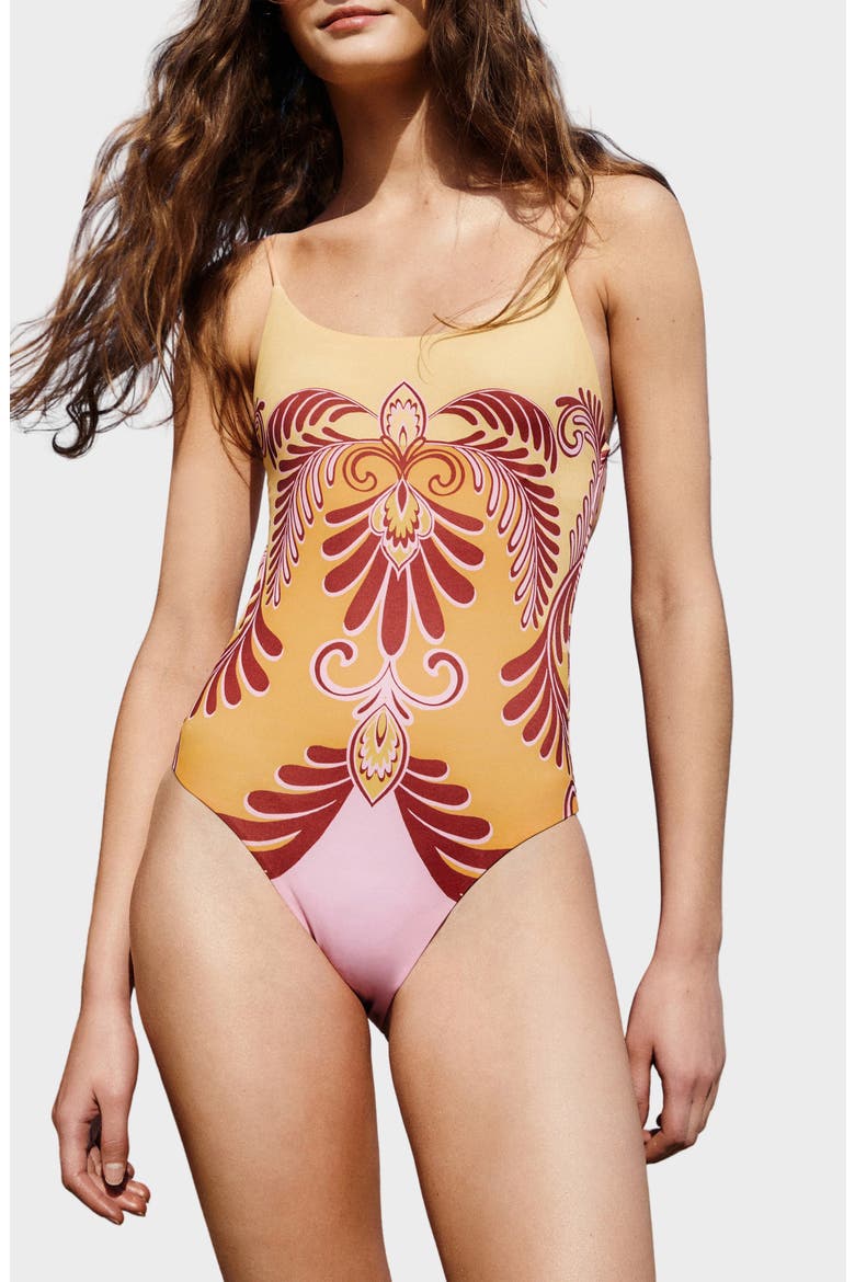 Arabesc One-Piece Swimsuit, Main, color, SOFT YELLOW