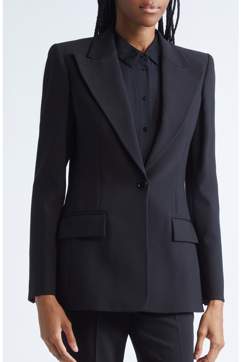 Georgina One-Button Virgin Wool Blend Blazer, Alternate, color, BLACK