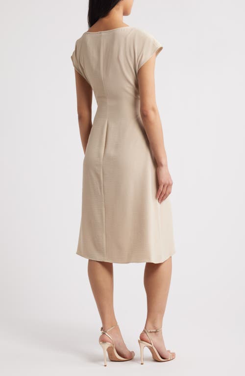 Connected Apparel Twist Wrap Waist Shift Dress In Sand