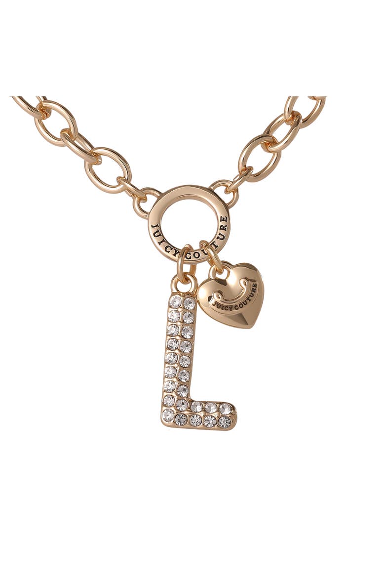 Bubble Letter Necklace for Women with Clear Stones 18"+2", Chunky Initial Necklace Gold-Tone, Main, color, Letter L