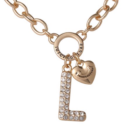 Bubble Letter Necklace for Women with Clear Stones 18"+2", Chunky Initial Necklace Gold-Tone