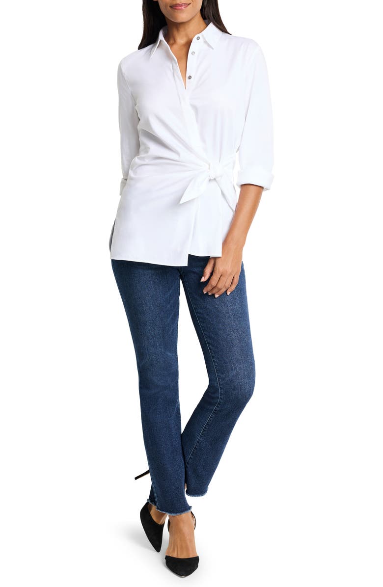 NIC+ZOE Side Tie Stretch Cotton Shirt, Alternate, color, Paper White