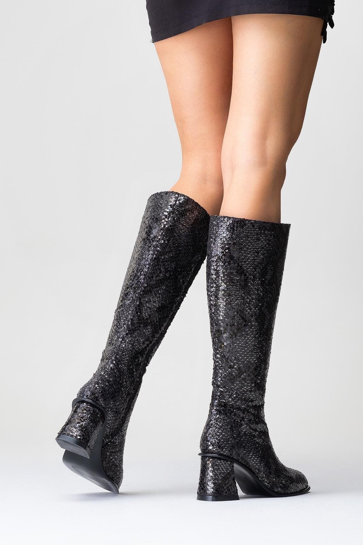 Prologue Shoes Elly Pattern Block Heel Boot, Alternate, color, Black Pattern Faux Leather