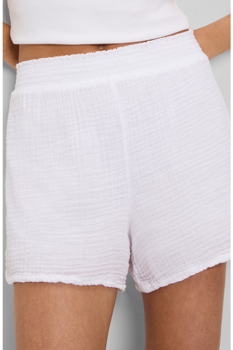 Alva Smocked Gauze Shorts, Alternate, color, WHITE