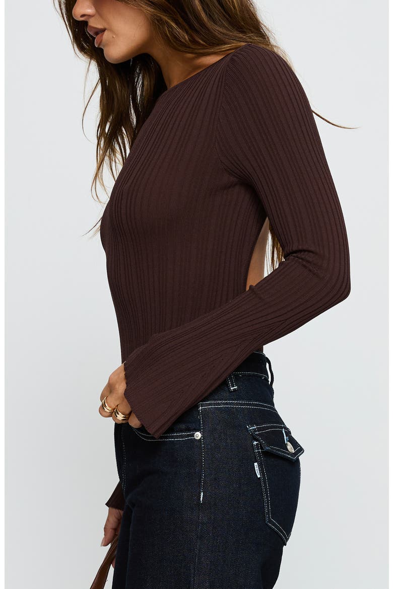 Mayok Open Back Rib Bodysuit, Alternate, color, BROWN