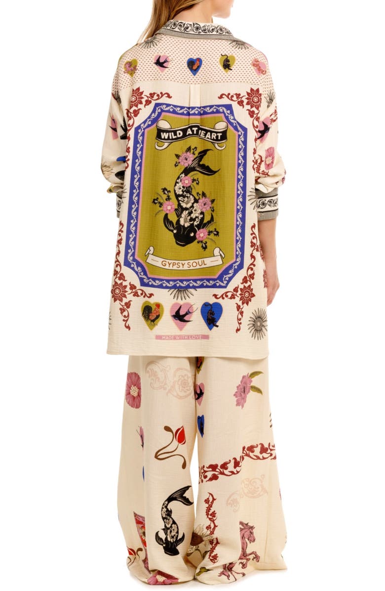 Agua Bendita Anastasia Matches Long Sleeve Cotton Cover-Up Shirt, Alternate, color, White Multi