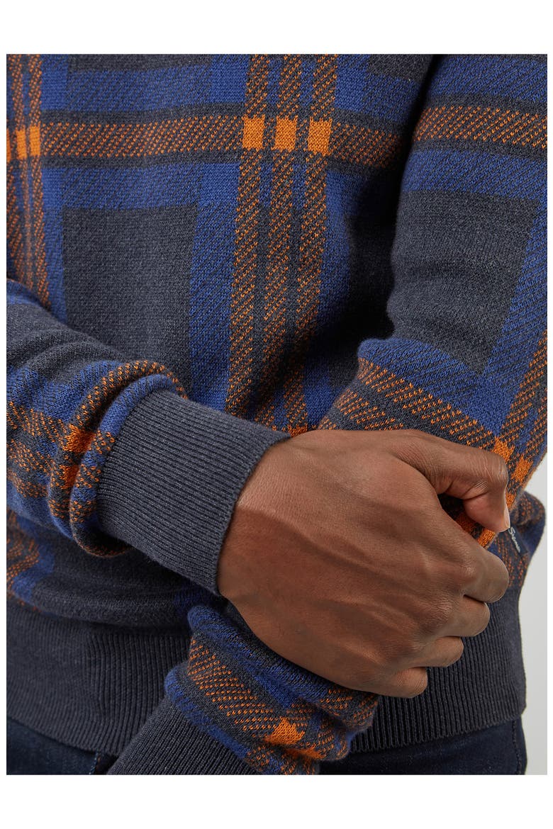 Jacquard Check Cotton Crewneck Sweater, Alternate, color, DARK NAVY