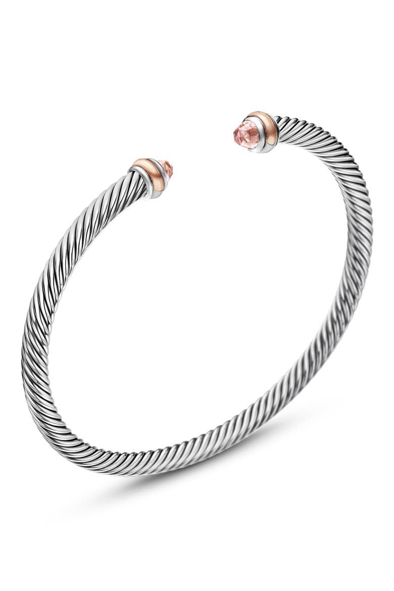 Classic Cable Bracelet in Sterling Silver with 18K Rose Gold and Morganite, 4mm, Alternate, color, MORGANITE