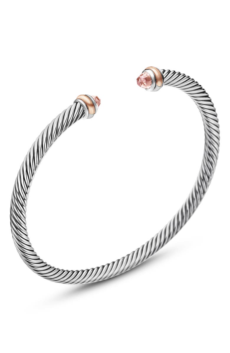 David Yurman Classic Cable Bracelet in Sterling Silver with 18K Rose Gold and Morganite, 4mm, Alternate, color, Morganite