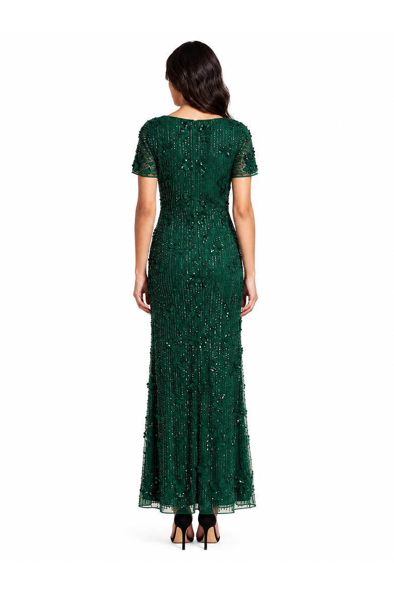 3D Floral Embellished Gown with Cape Sleeves, Alternate, color, Emerald