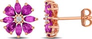 Julianna B. Rhodolite Flower Stud Earrings Rose Silver