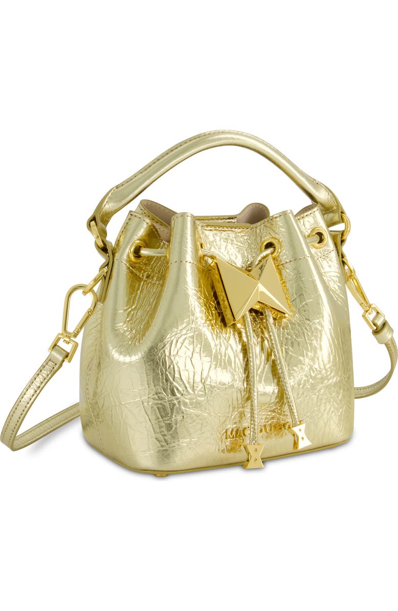 Mac Duggal Crinkle Metallic Leather Bucket Handbag, Alternate, color,