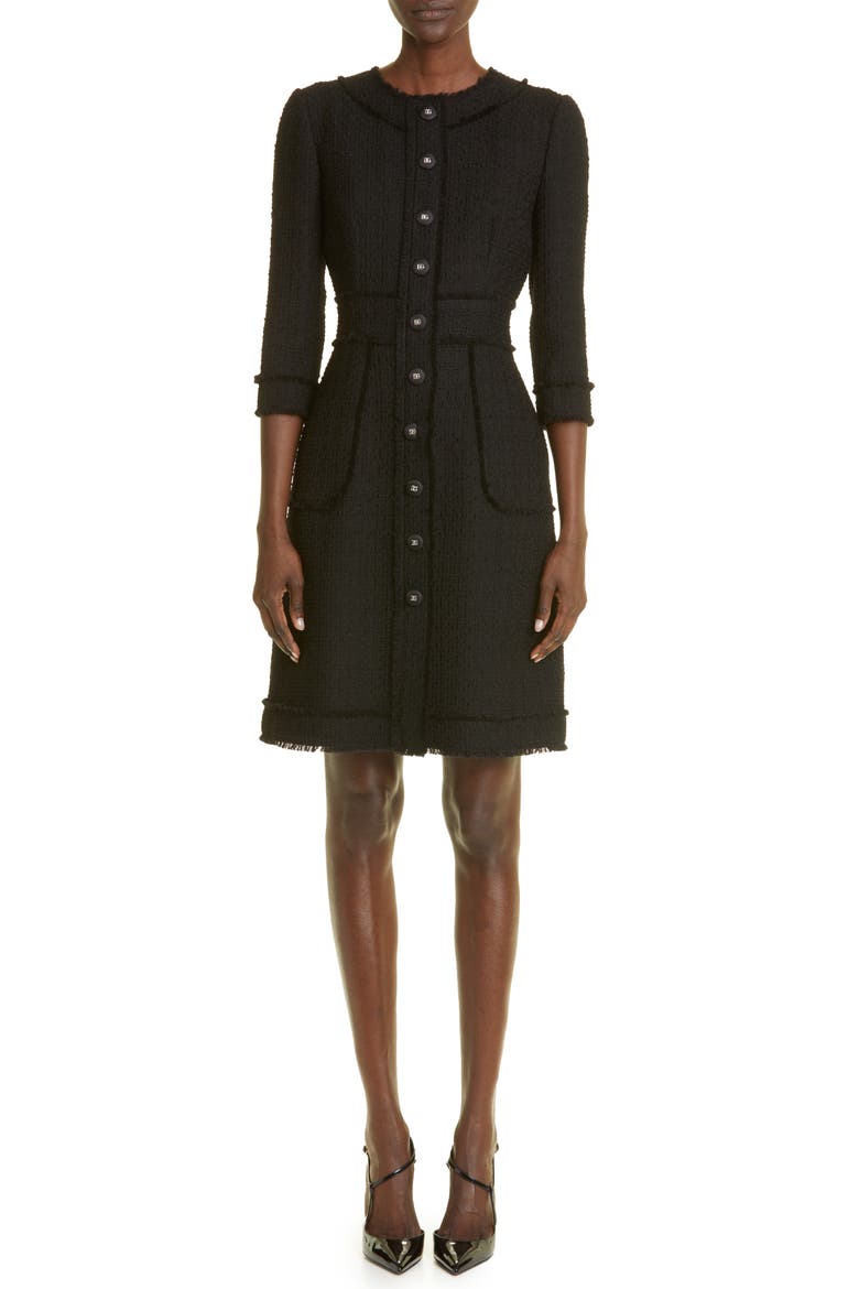 Raschel Tweed Shirtdress, Main, color, BLACK
