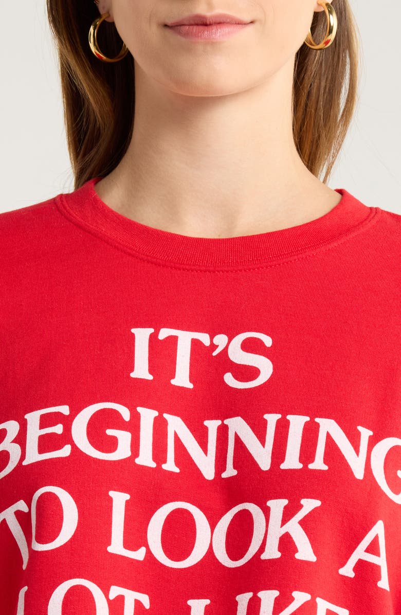 Junk Food It's Beginning Christmas Crop Graphic Sweatshirt, Alternate, color, Red