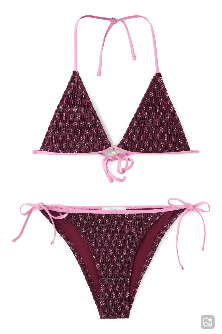 Smocked Two-Piece Swimsuit, Alternate, color, BURGUNDY