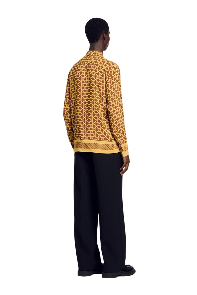 Square cross motif flowing shirt, Alternate, color, Camel