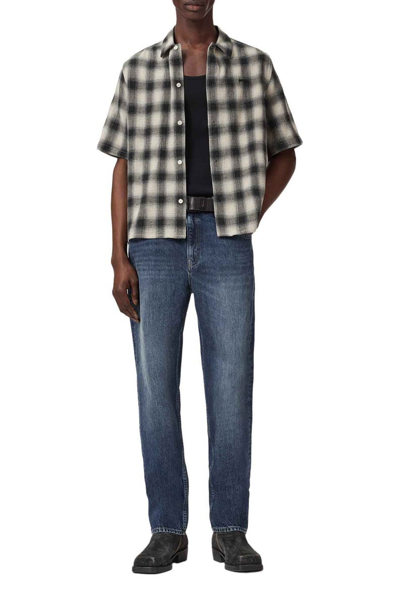 Shadow Plaid Short Sleeve Button-Up Shirt, Alternate, color, OFF WHITE