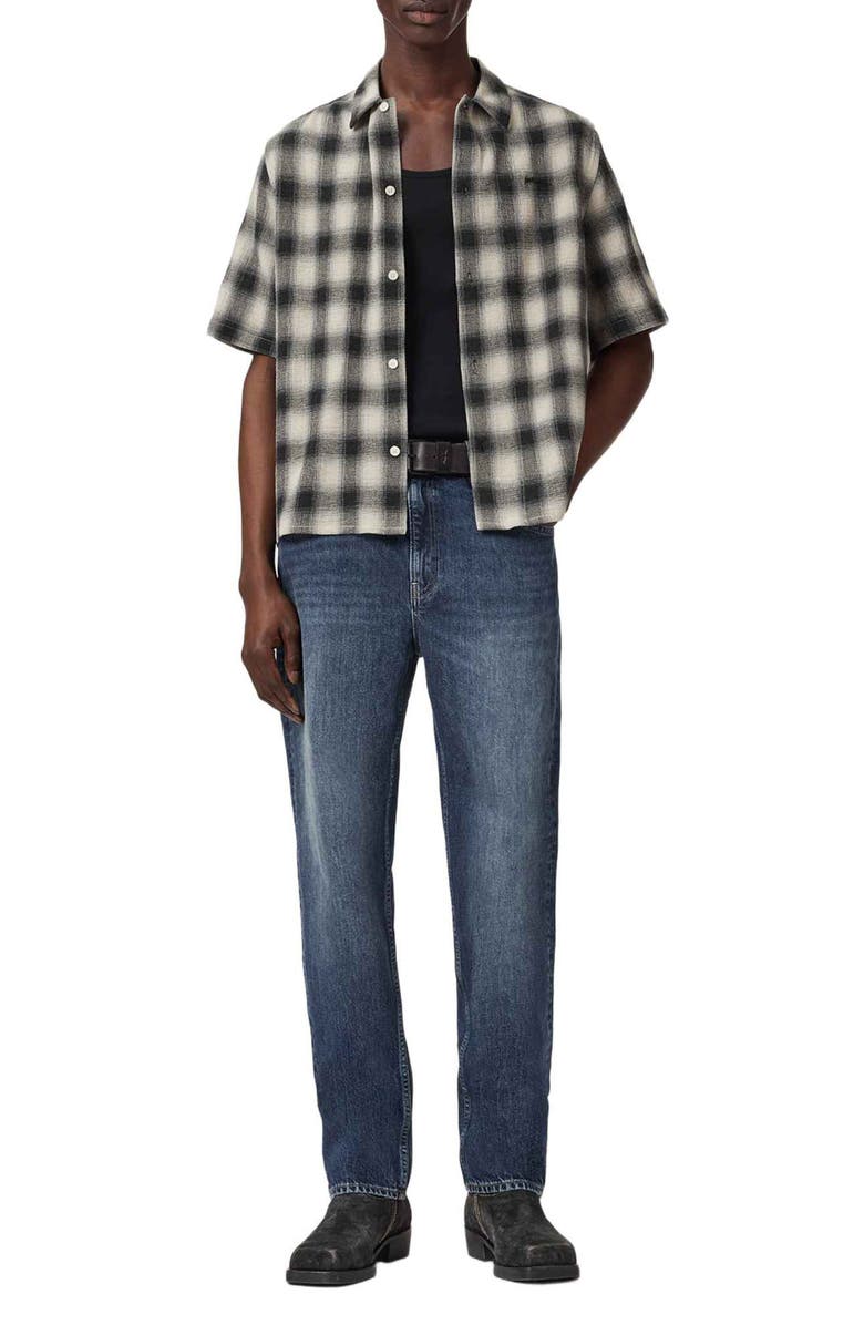 AllSaints Shadow Plaid Short Sleeve Button-Up Shirt, Alternate, color, Off White