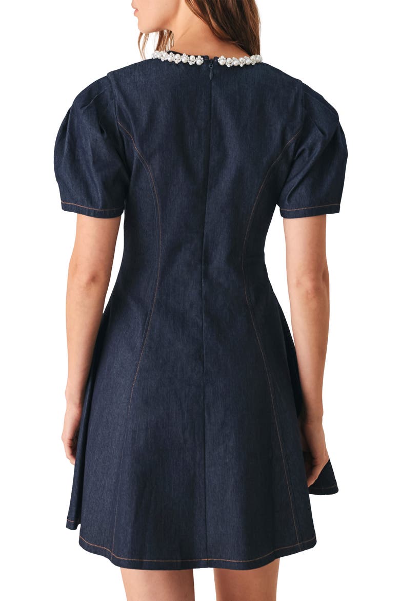 Embellished Short Sleeve Denim Minidress, Alternate, color, DARK DENIM