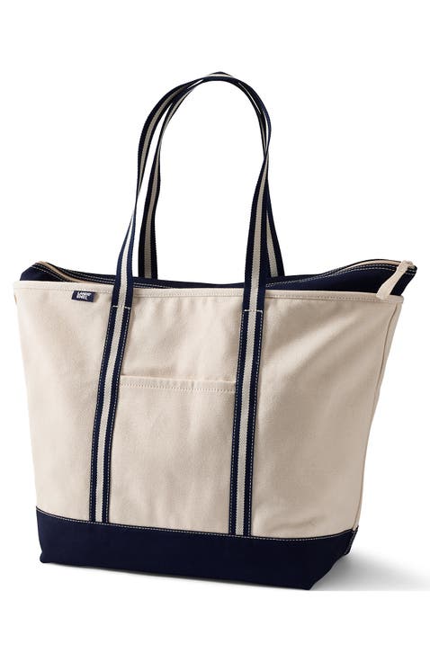 Zip Top Long Handle Canvas Tote Bag