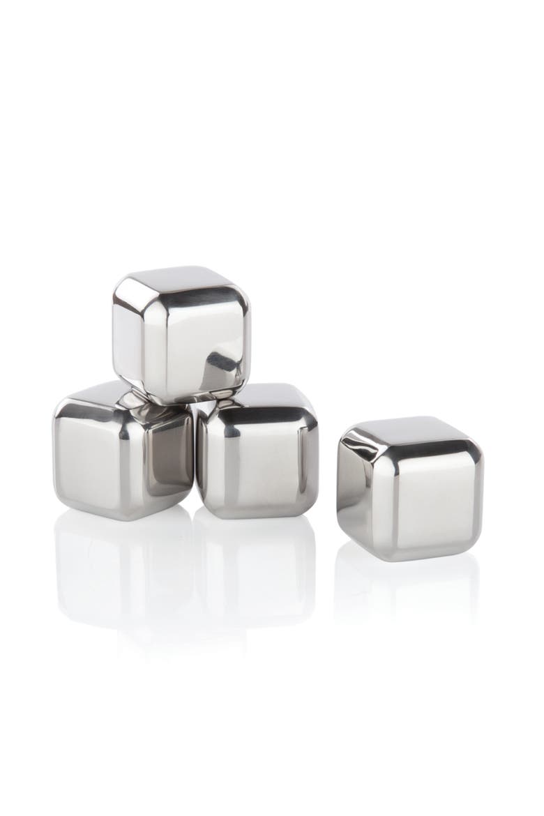 Stainless Steel Ice Cubes Set of 4, Main, color, Silver