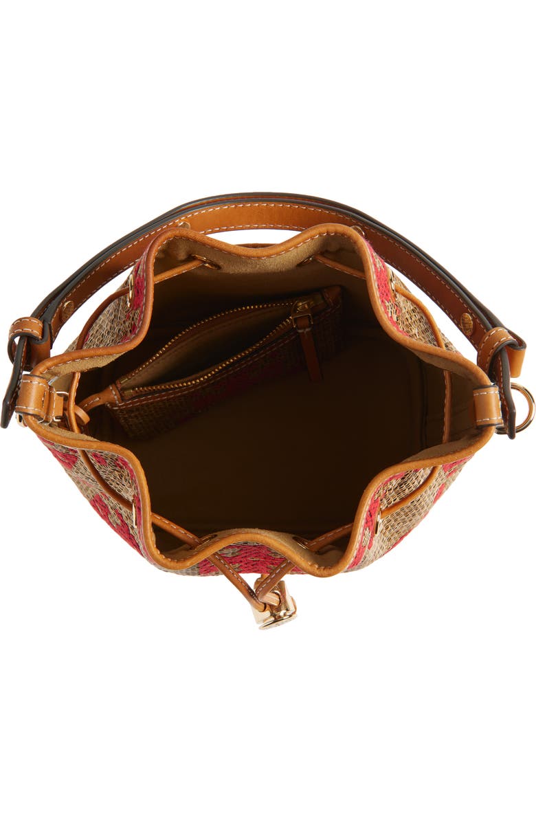 Tory Burch Mini T Monogram Straw Bucket Bag, Alternate, color, Natural