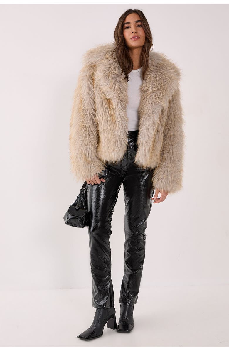 NASTY GAL Faux Fur Collared Cropped Coat, Alternate, color, Ecru