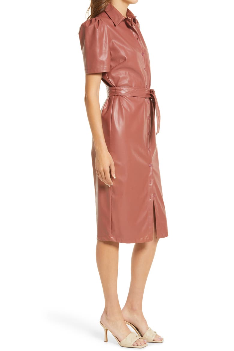 Morgan Faux Leather Midi Dress, Alternate, color, COPPER