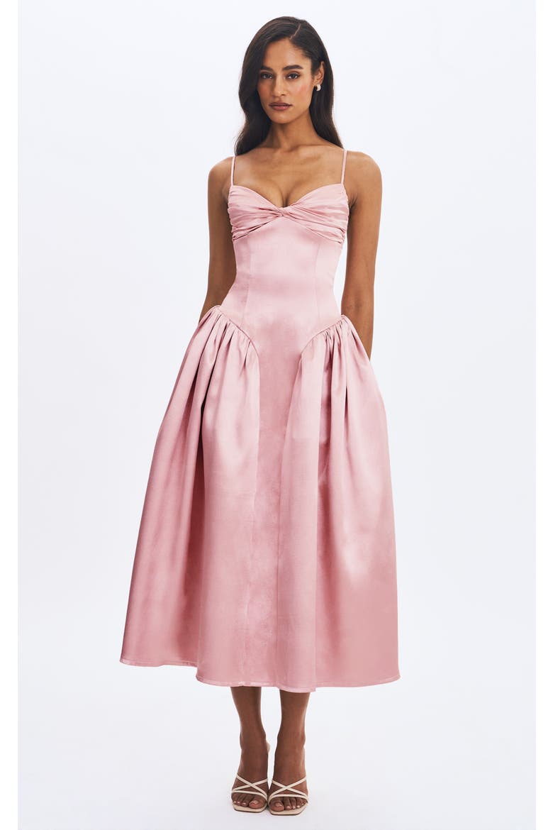 Tullia Satin Ruched Midi Dress, Main, color, Dusty Rose