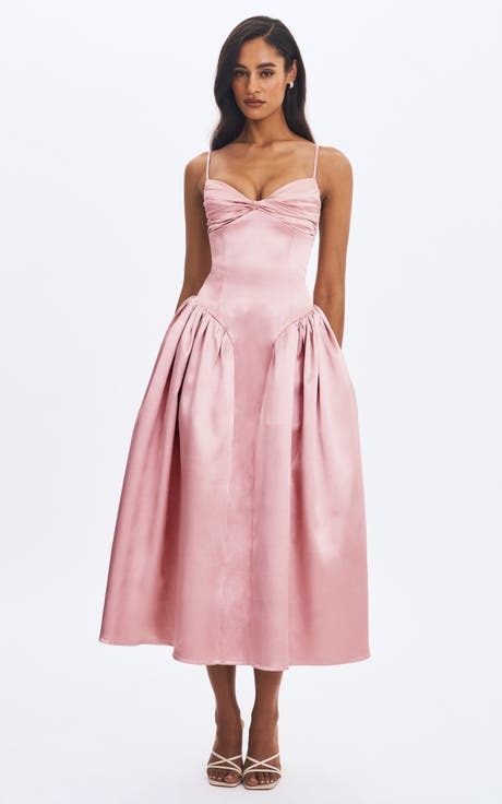 Tullia Satin Ruched Midi Dress