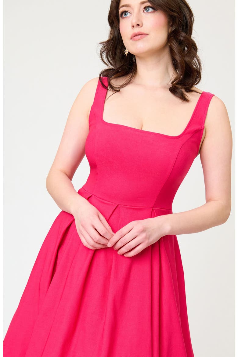 Square Neck Pleated Swing Dress, Alternate, color, Pink Solid